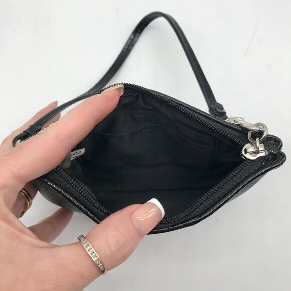 Coach Gray and Black Signature Coated Canvas Striped Corner Zip Wristlet - Picture 10 of 10